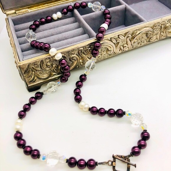 Vintage Deco Crystal Glass Pearl Necklace - Picture 15 of 15